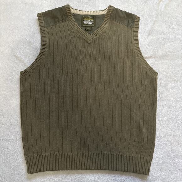 Eddie Bauer Sweater Vest Men's L Green Outdoor Sport Shop Pullover 100% Cotton - Picture 1 of 5